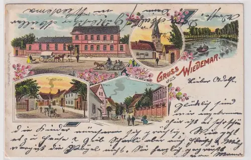 88712 Ak Lithographie Gruß aus Wiedemar Gasthof, Pfarre, Schule 1903