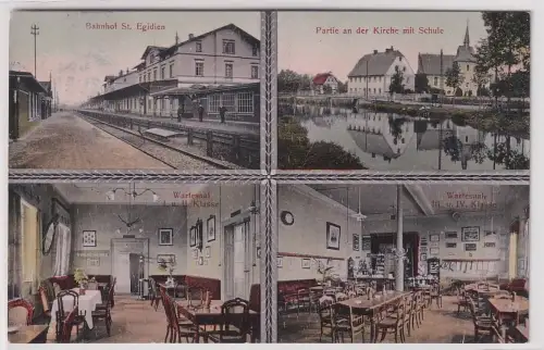 87233 Mehrbild Ak Bahnhof St.Egdien mit Bahnsteig und Wartesälen 1911