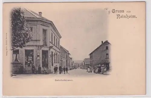 93682 Ak Gruß aus Reinheim Bahnhofstrasse um 1900