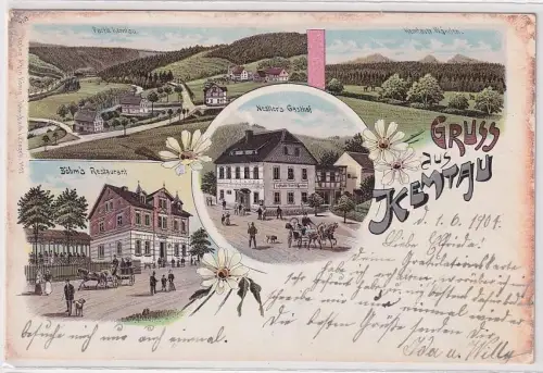 75841 Ak Lithographie Gruß aus Kemtau Böhm´s Restuarnt usw. 1904