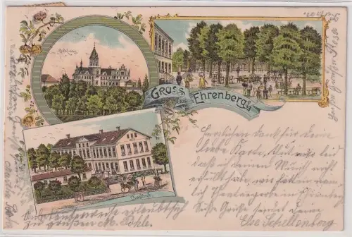 79349 Ak Lithographie Gruß aus Ehrenberg S.-A. Gasthof und Schloß 1899