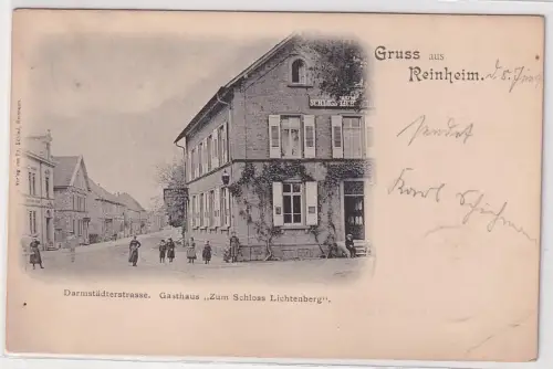 97339 Ak Gruß aus Reinheim Darmstädterstrasse mit Gasthaus 1899