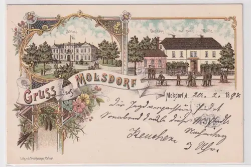 81837 Ak Lithographie Gruß aus Molsdorf Gasthaus zur guten Quelle, Schloß 1898