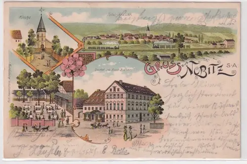 94691 Ak Lithographie Gruß aus Nobitz S-A. Gasthof, Kirche usw. 1901