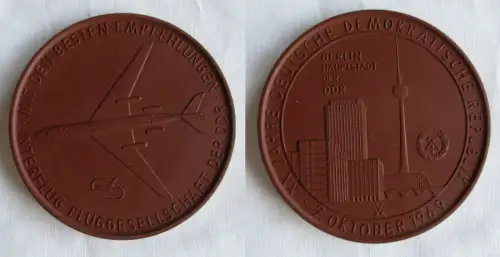 DDR Porzellan Medaille Interflug 20 Jahre DDR 7.Oktober 1969 (149607)