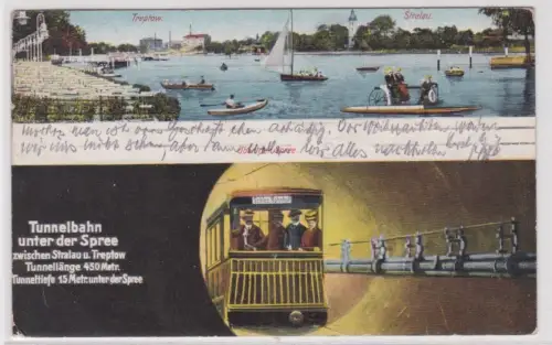 99626 Ak Treptow Stralau. Über der Spree und Tunnelbahn unter der Spree 1926