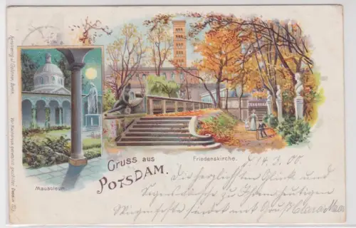 03539 Ak Gruss aus Potsdam. Mehrbild: Mausoleum, Friedenskirche. 1900