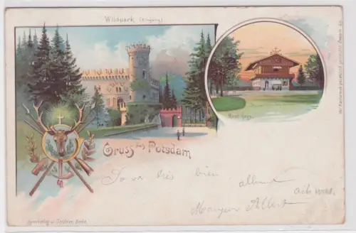 95415 Ak Gruss aus Potsdam. Mehrbild: Wildpark (Eingang), Bayr.Haus. 1905