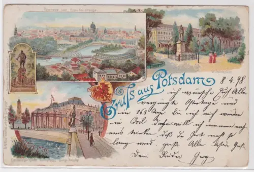 32210Ak Gruss aus Potsdam.Mehrbild:Panorama vom Brauhausberge,Wilhelmsplats.1898