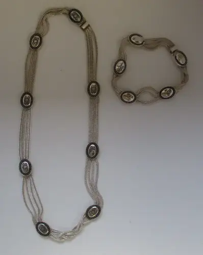 elegantes Set 925er Schmuck Kette Halskette und Armband Blütenmuster (129656)