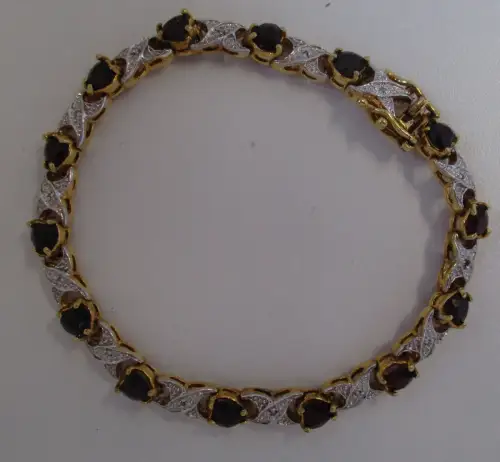 elegantes 925er Sterling Silber Armband vergoldet Granatschmuck Diamant (126174)