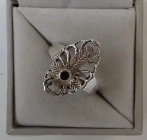 eleganter 925er Sterling Silber Ring mit floralem Muster + Onyx Stein (118124)