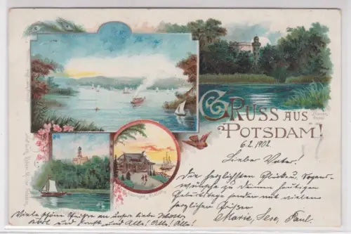 11828 Ak Gruss aus Potsdam. Mehrbild: Pfauen-Insel, Matrosen-Station...1902
