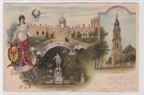 86813 Ak Gruss aus Potsdam.Mehrere Bilder:Schloss mit Schlosswache,Kirche...1900