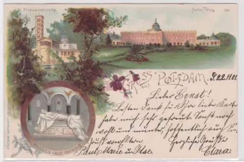 81770 Ak Gruss aus Potsdam.Mehrere Bilder:Neues Palais, Friedenskirche...1901