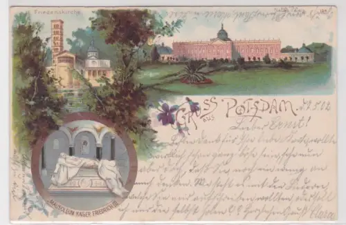 60749 Ak Gruss aus Potsdam.Mehrere Bilder:Neues Palais, Friedenskirche...1902