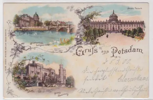 49994 Ak Gruss aus Potsdam.Mehrere Bilder:Neues Palais,Schloss Babelsberg...1900