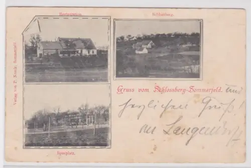 48282 Ak Gruss vom Schlossberg-Sommerfeld. Mehrere Bilder: Spielplatz...1899