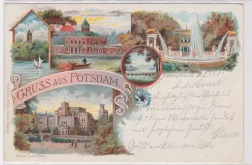 93256 Ak Gruss aus Potsdam.Mehrere Bilder:Schloss Babelsberg,Marmor Palais..1901