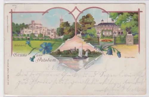 91612 Ak Gruss aus Potsdam. Mehrere Bilder:Babelsberg,Pfaueninsel,Glienicke.1900
