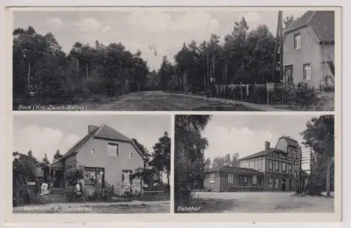 77961 Mehrbild Ak Bork (Kreis Zauch-Belzig) Kaufmann und Bahnhof 1939