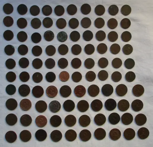100 Kleinmünzen 3.Reich 1 und 2 Pfennig Kupfer (119216)