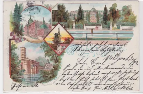 64020 Ak Lithografie Gruss aus Potsdam Mausoleum. Windmühle usw. 1901
