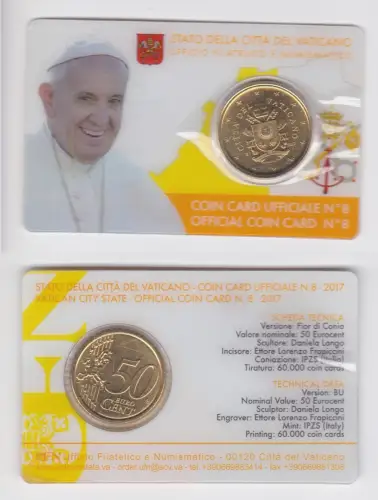 Vatikan 50 Euro Cent Münze 2017 Coincard No.8 Vatican City Euromünze (110042)