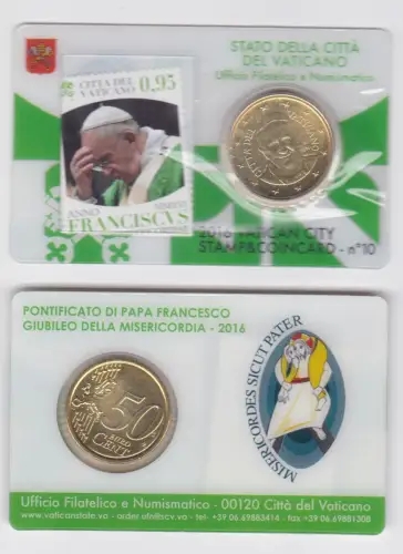 Vatikan 50 Euro Cent Münze 2016 Stamp & Coincard No.10 Vatican City (111137)