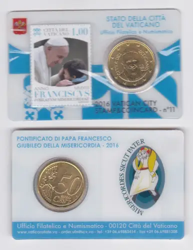 Vatikan 50 Euro Cent Münze 2016 Stamp & Coincard No.11 Vatican City (118846)