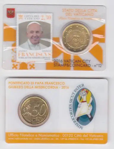Vatikan 50 Euro Cent Münze 2016 Stamp & Coincard No.12 Vatican City (113210)