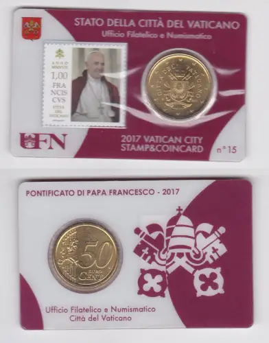 Vatikan 50 Euro Cent Münze 2017 Stamp & Coincard No.15 Vatican City (119604)