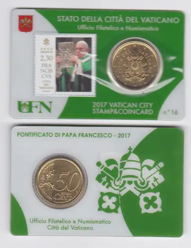 Vatikan 50 Euro Cent Münze 2017 Stamp & Coincard No.16 Vatican City (119170)