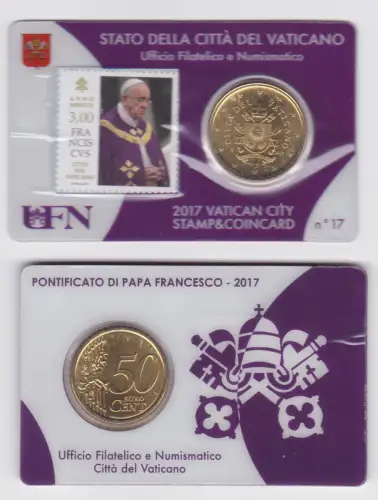 Vatikan 50 Euro Cent Münze 2017 Stamp & Coincard No.17 Vatican City (118779)