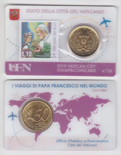 Vatikan 50 Euro Cent Münze 2019 Stamp & Coincard No.26 Vatican City (110751)