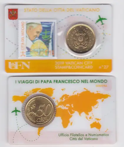 Vatikan 50 Euro Cent Münze 2019 Stamp & Coincard No.27 Vatican City (118460)