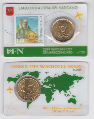 Vatikan 50 Euro Cent Münze 2019 Stamp & Coincard No.28 Vatican City (111792)