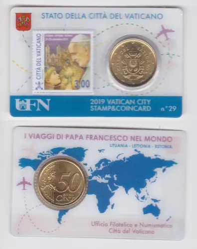 Vatikan 50 Euro Cent Münze 2019 Stamp & Coincard No.29 Vatican City (111713)
