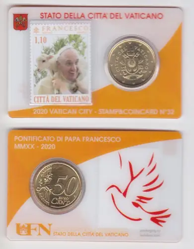 Vatikan 50 Euro Cent Münze 2020 Stamp & Coincard No.32 Vatican City (114111)