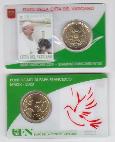 Vatikan 50 Euro Cent Münze 2020 Stamp & Coincard No.34 Vatican City (118717)