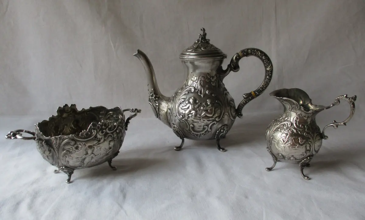 800er Silber Kaffee- und Teeservice Rokoko-Stil ca. 540g um 1900 (125420) 0