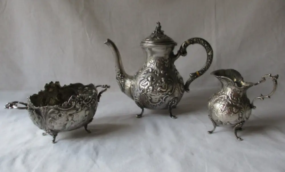 800er Silber Kaffee- und Teeservice Rokoko-Stil ca. 540g um 1900 (125420) 0