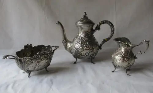 800er Silber Kaffee- und Teeservice Rokoko-Stil ca. 540g um 1900 (125420)