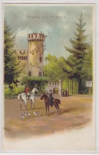 66162  Ak Gruss aus Potsdam. Eingang zum Wildpark. 1902