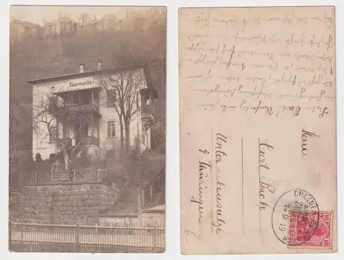 84482 Foto Ak Dresden?`Haus Germania Bahnpost 1919