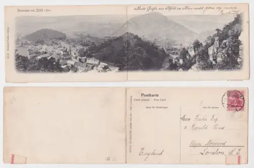 81545 Klapp-Ak Panorama von Ilfeld im Harz 1905