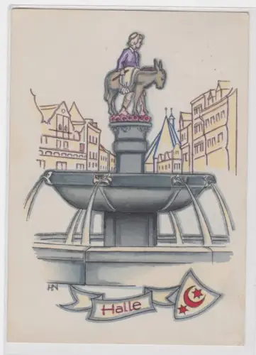 08367 Künstler Ak Halle (Saale) Wahrzeichen "Der Esel der auf Rosen geht" 1940