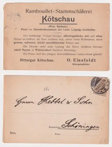00934 Postkarte Kötschau Rambouillet Stammschäferei Verkaufsangebot 1903