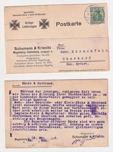 41294 Postkarte Werbung Kriegslieferungen Fa. Schumann & Krienitz Magdeburg 1916