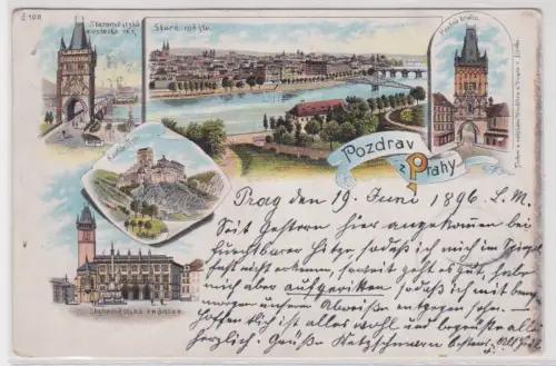 17469 Ak Lithografie Pozdrav z Praha Prag 1896